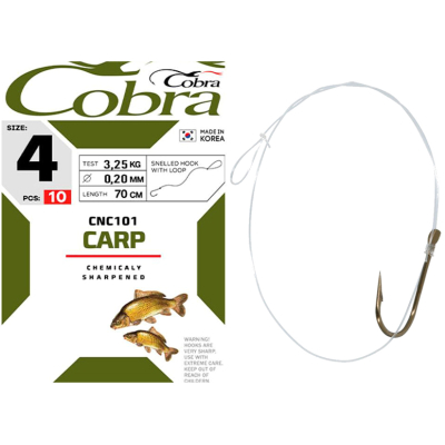 Крючки с поводком Cobra CARP 70cm, 0,18mm, разм.6, 10шт.
