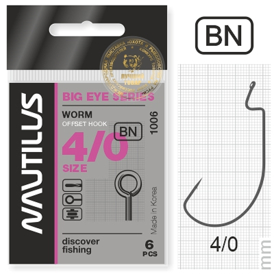 Крючок офсетный Nautilus Offset Big Eye Series Worm 1006 №4/0