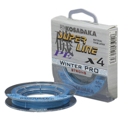 Леска плетеная зимняя Kosadaka Super Line PE X4 Winter Pro 50м Голубой 0,20мм, 13,6кг BSLX4JP-5