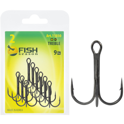 Крючок тройной Fish Season Treble с круглым поддевом, №2, покрытие BN (уп. 9 шт.)