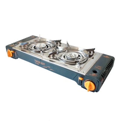 Плита газовая портативная TWIN-HIT двухконфорочная с переходником Tourist (TW-850)