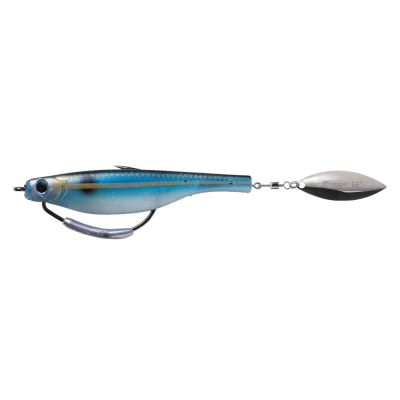 Приманка силиконовая с лепестком на офсетном крючке Aboa Dartspin Pro Weedless 14см Blue Back-silver