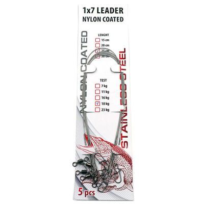Поводок стальной NAMAZU Leader 1х7 Nylon Coated, d-0,36 мм, L-30 см, test- 16 кг (уп. 5 шт.)
