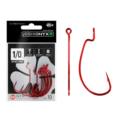 Крючки офсетные Yoshi Onyx Offset Hook Magna HD Red 2/0 (BN), красные,  (упак. 10шт.)