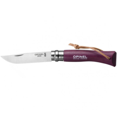 Нож Opinel №7 Trekking, нержавеющая сталь, кожаный темляк, фиолетовый
