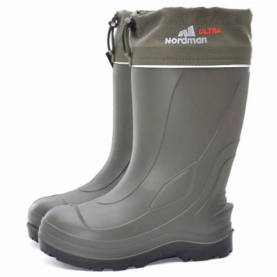 Сапоги Nordman Ultra мужские из ЭВА, утепленные мехом, с манжетой, оливковые с черной подошвой (43)