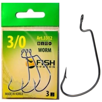 Крючок офсетный Fish Season Worm с большим ухом, №4/0 (3 шт)