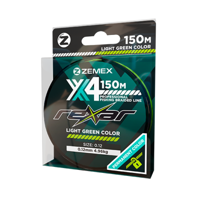 Плетеный шнур ZEMEX REXAR X4 150 m, d 0.14 mm, light green