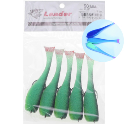 Рыбка поролоновая Leader оснащенная на офсетном крючке 90 мм. Цвет №28 UV
