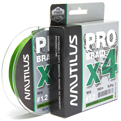 Шнур Nautilus Pro Braid X4 Army Green d-0.12 5.5кг 12lb 150м