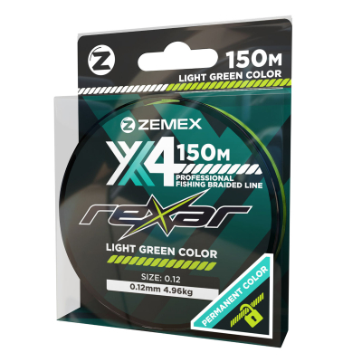 Плетеный шнур ZEMEX REXAR X4 150 m, d 0.18 mm, light green