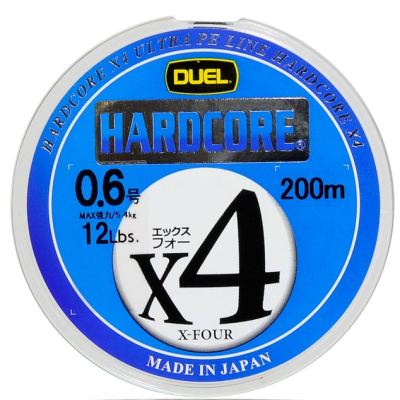 Шнур PE DUEL HARDCORE X4 200m H3243-O Orange #1.2 9.0Kg (0.191mm)