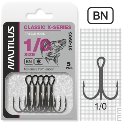 Крючок тройной Nautilus Treble X-series 0905BN № 1/0 (5шт)