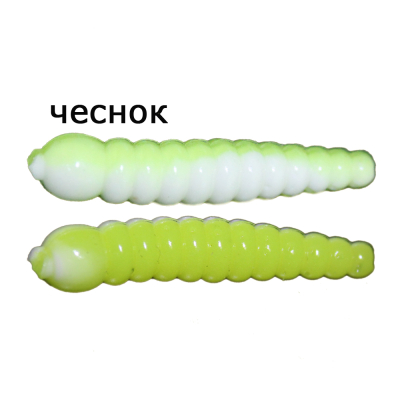 Мягкая приманка MicroFishing Личинка 3.5 см - 10шт. Белый-шартрез (двухцветка) Чеснок