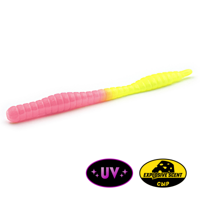Силиконовая приманка Rampage Trout Hunting Dying Worm 3.1" цв. #107 - Bubble Gum / Chartreuse UV
