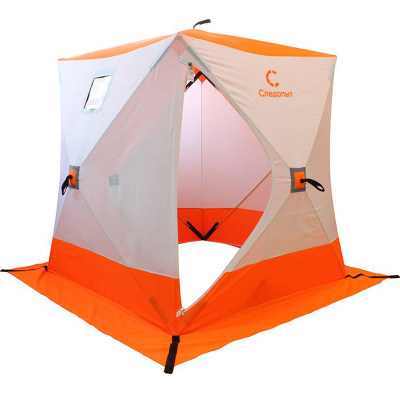 Палатка зимняя куб "Следопыт" 1,8 х1,8 м, Oxford 240D PU 1000, S по полу 3,2  кв.м, цв. оранжевый/бел (PF-TW-02)