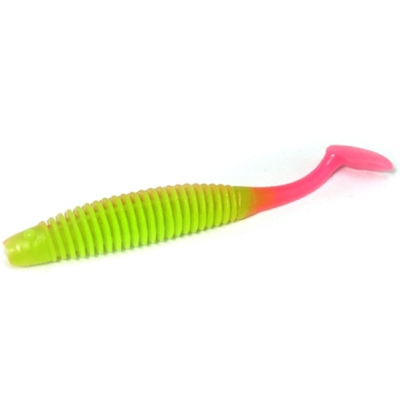 Силиконовая приманка Boroda Baits Mirage 90мм цвет ШАРТРЕЗ/ЯРКО-РОЗОВЫЙ (Chartreuse/Acid Pink)
