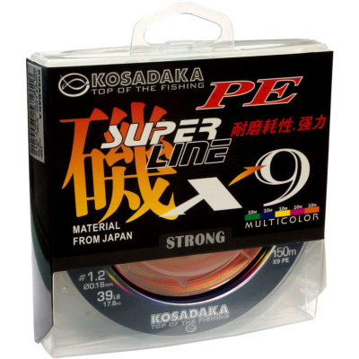 Леска плетеная Kosadaka Super Line PE X9 150м Multicolor 0,12мм, 10,9кг BSLX9-150-MLT-012