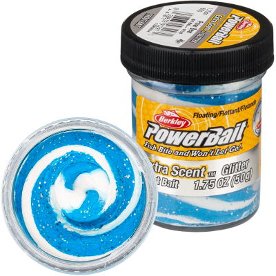 Паста форелевая двухцветная бело голубая Berkley PowerBait® Trout Bait Swirls цвет POLAR BEAR (1525054