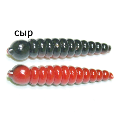 Мягкая приманка MicroFishing Личинка 3.5 см - 10шт. Черно-красный (двухцветка) Сыр