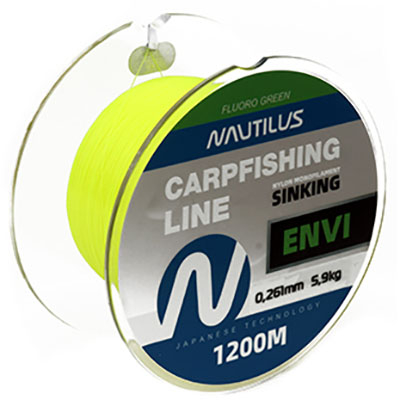 Леска карповая Nautilus Envi Fluoro green 1200м. 0,286мм, 7,1кг