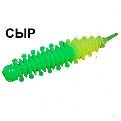 Силиконовая приманка Boroda Baits Ayra Junior Double Color цв. Зелёный/Лимон,  аттр. Сыр, 8 шт./уп.