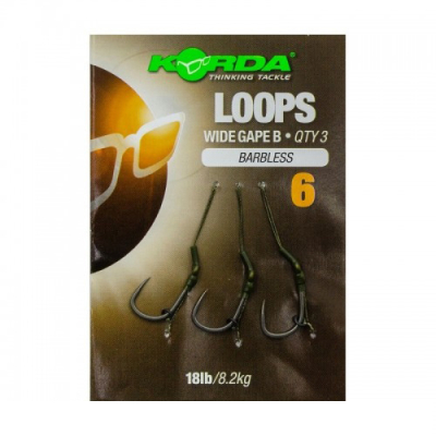 Поводок готовый Korda Loop Rigs DF Wide Gape Barbless №6 18lb безбородый KCR124