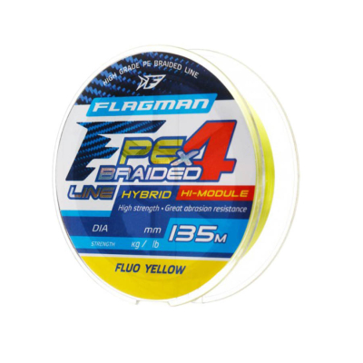 Шнур Flagman PE Hybrid F4 135m Fluo Yellow 0,14mm. 7,7кг/17lb