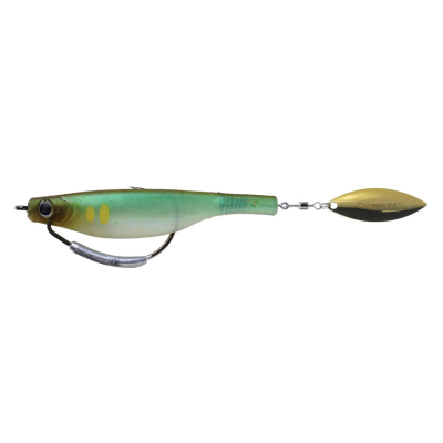 Приманка силиконовая с лепестком на офсетном крючке Aboa Dartspin Pro Weedless 14см Ayu-gold