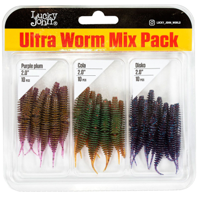 Слаги съедобные искусственные Lucky John Pro Series Ultraworm 2,0in цвет MIX1 30шт.