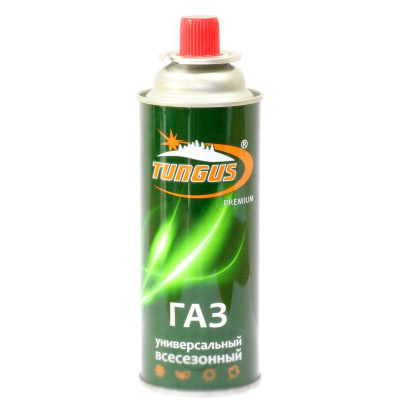 Газ для портативных плит Следопыт Tungus Premium, метал. баллон, 220гр. цанг. (всесезонный) (TN-FG-220)