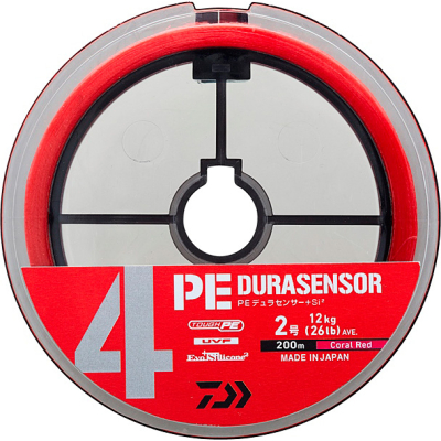 Леска плетеная Daiwa UVF PE Dura Sensor 4Braid +Si² [Coral Red] 200m #2.0 26LB