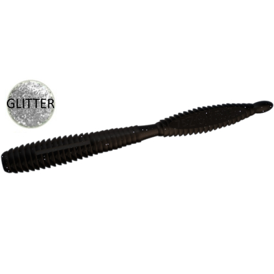 Силиконовая приманка Zombie ZWorm (Червь) цвет Чёрный (Black), блёстка (glitter), floating