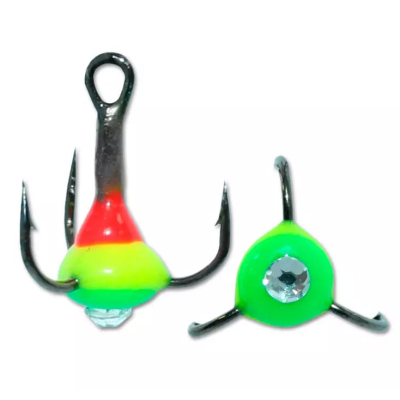 Крючок Тройник "Капля" Vido Craft №14, цвет 33 красно-желто-зеленый+белый страз, VD-092C (BN), 10 шт/уп