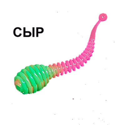 Силиконовая приманка Boroda Baits Antares Junior Double Color цв. Зелёный/Ярко-розовый,  аттр. Сыр, 8 шт./уп.