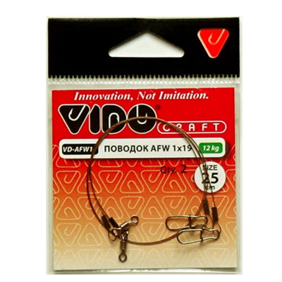 Поводок Vido Craft VD-AFW-1x19 дл. 15 см, ф 0,41 мм, 21 кг, 2 шт VD-AFW19-041-21-15
