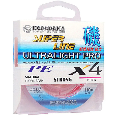 Леска плетёная Kosadaka Super Line Pe X4 Ultralight Pro 110m Pink, 0,04мм, 2,7кг
