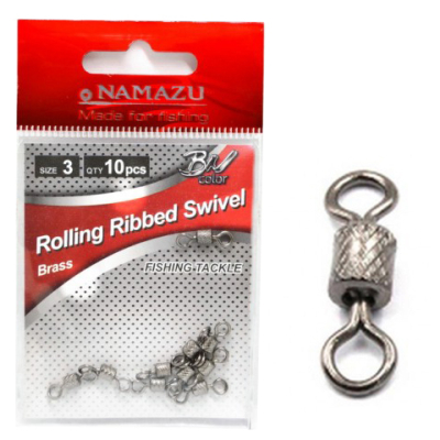 Вертлюг Namazu Rolling Ribbed Swivel, латунь, цв. BN, р. 3, test-35 кг (уп.10 шт)