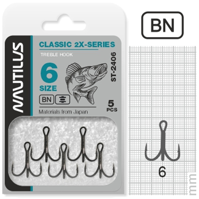 Крючок тройной Nautilus Treble 2X-series 2406BN № 6 (5шт)