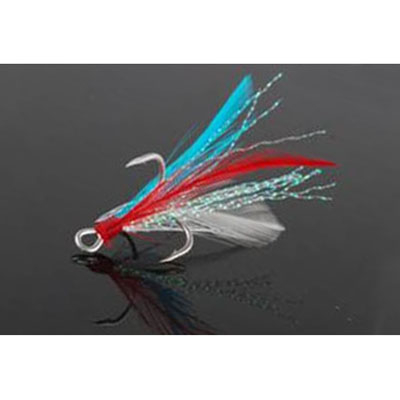 Крючок тройной GT-Bio GT-32TF #8 муха цвета красный+голубой+белый, уп. 5шт.