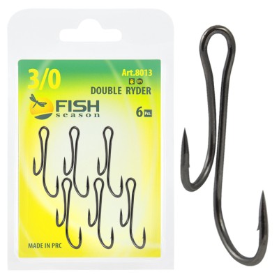 Крючок двойной Fish Season "Живцовый", Ryder, №1/0, покрытие BN (8 шт.)