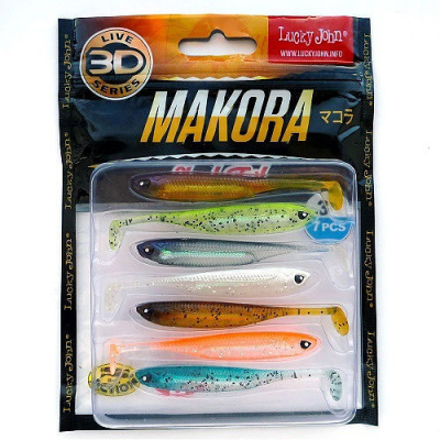 Виброхвосты Lucky John 3D Series Makora Shad Tail 3.0" цв. MIX 7шт.