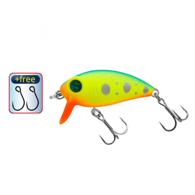 Воблер Sprut Rini Crank Major 36F (Floating/36mm/3,5g/0,1-0,3m/LBTR) + Два одинарных крючка