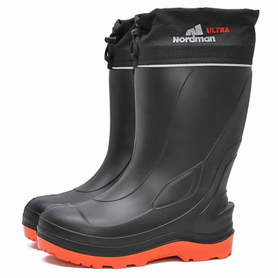 Сапоги Nordman Ultra, ЭВА, утепленные флисом, с манжетой, черные с оранжевой подошвой (44)
