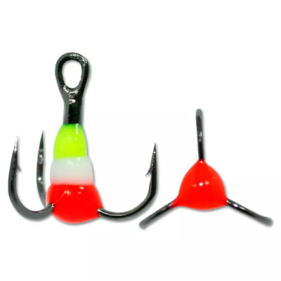 Крючок Тройник "Капля" Vido Craft №4, цвет 15 желтый+люм.+красный, VD-092C (BN), 10 шт/уп