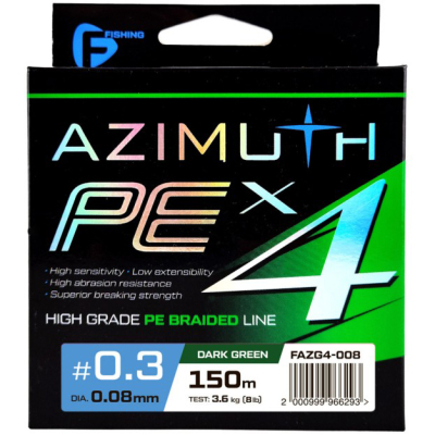 Шнур F-Fishing Azimuth PE X4 Dark Green 150m 0,08мм 3,6кг/8lb