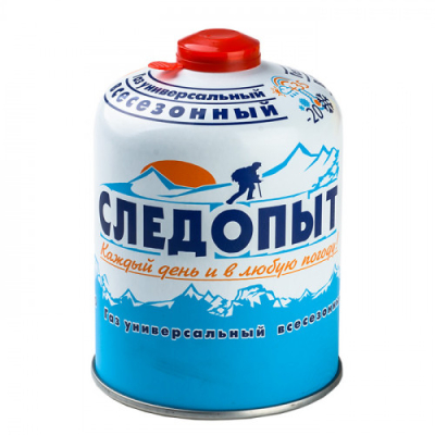 Газ для портативных плит Следопыт, метал. баллон, 450 г,  резьб., (всесезонный) Корея