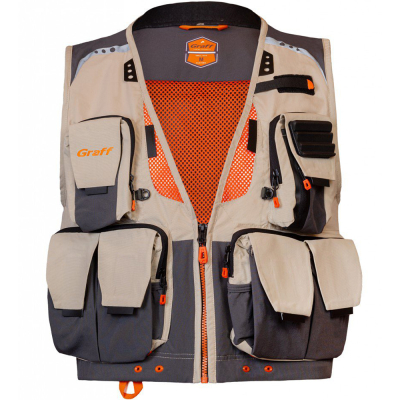 Жилет рыбацкий Graff (329-B-1) бежевый с серым, ткань (Bratex) р.S