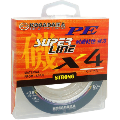Леска плетеная Kosadaka Super Line PE X4 150м Clear 0,40мм, 28,1кг