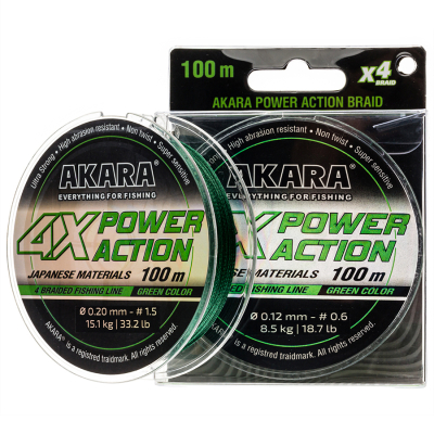 Шнур Akara Power Action X-4 Green 100 м 0,16